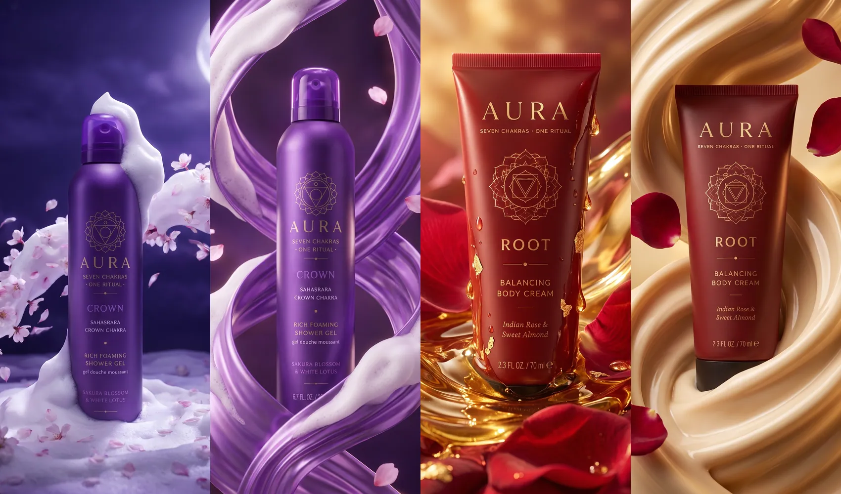 Лінійка AURA у різних концепціях: фіолетовий Crown і червоний Root