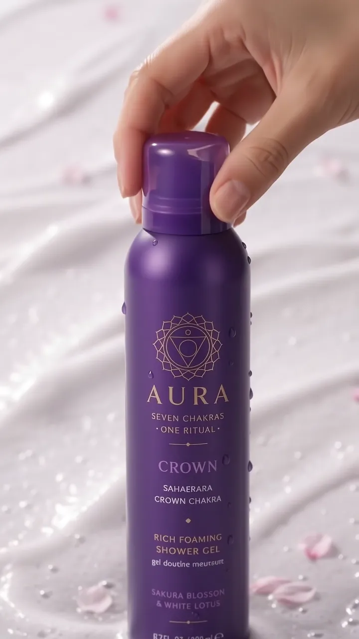 Відео AURA Crown: рука бере флакон гелю для душу