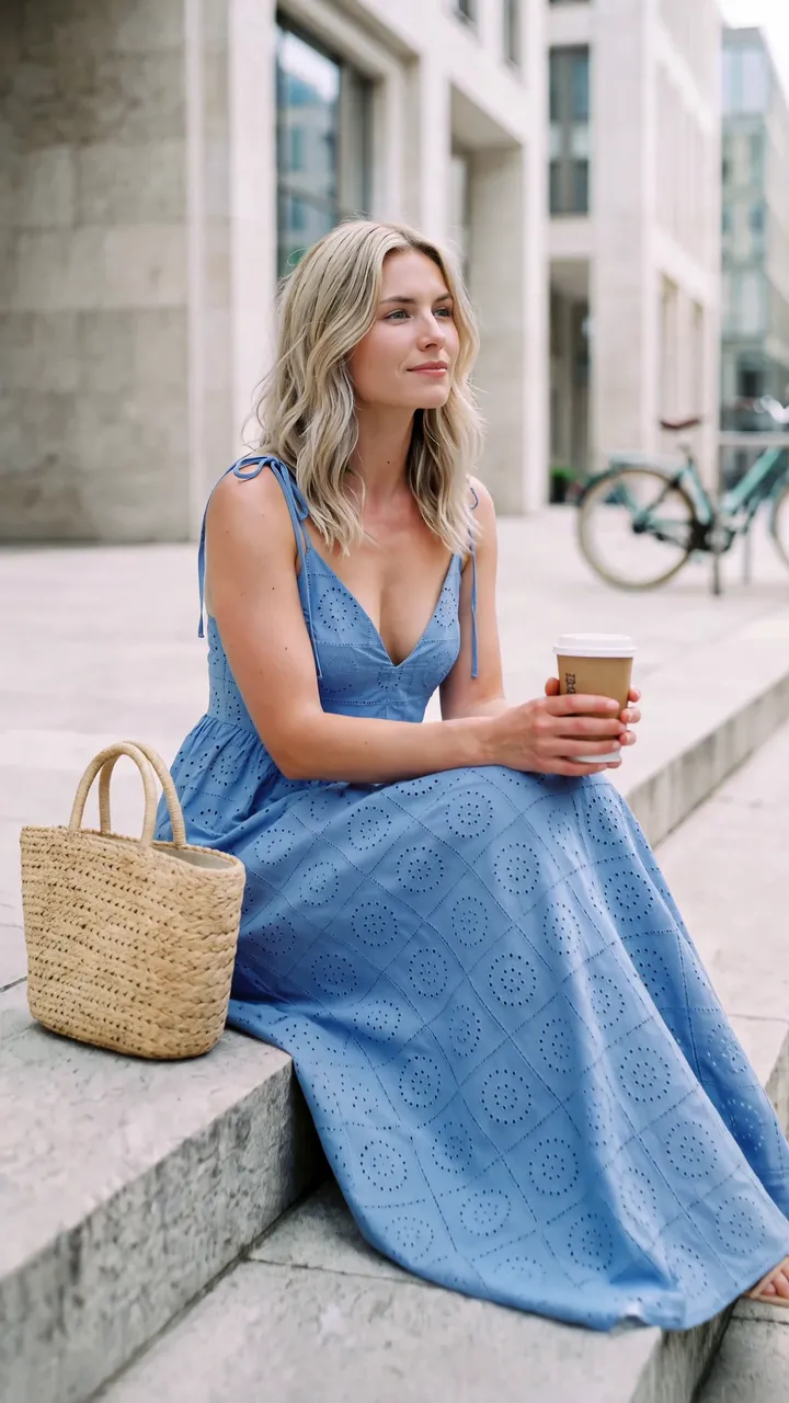 Fashion-відео: жінка в блакитній сукні в місті